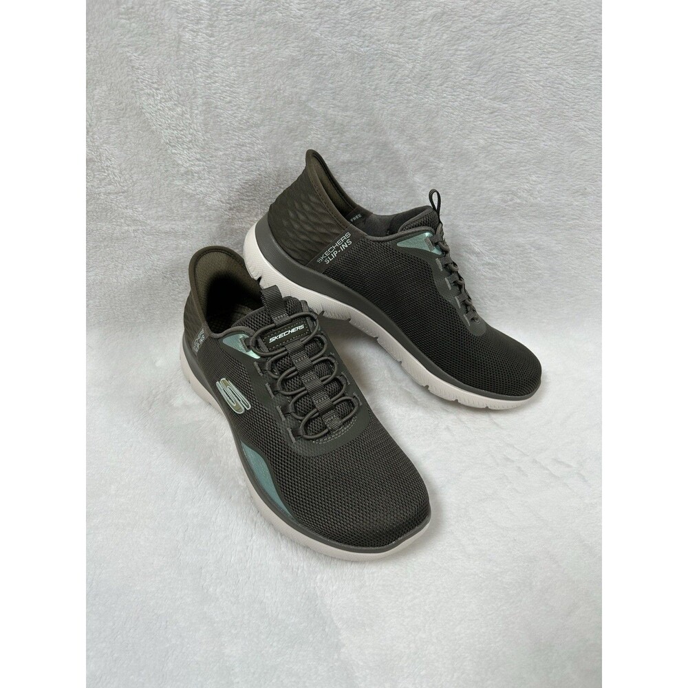 Skechers Slip-ins Womens 7.5 Olive Green Hands Free Walking Sneakers Comfort